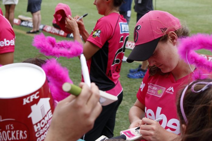 Sydney Sixers WBBL Players Signing Autographs After Match Against Perth Scorchers at SCG